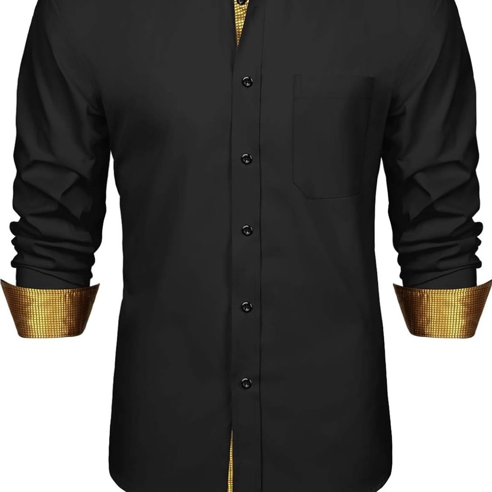 Black and Gold Dress Shirt with Rolled Sleeve Design